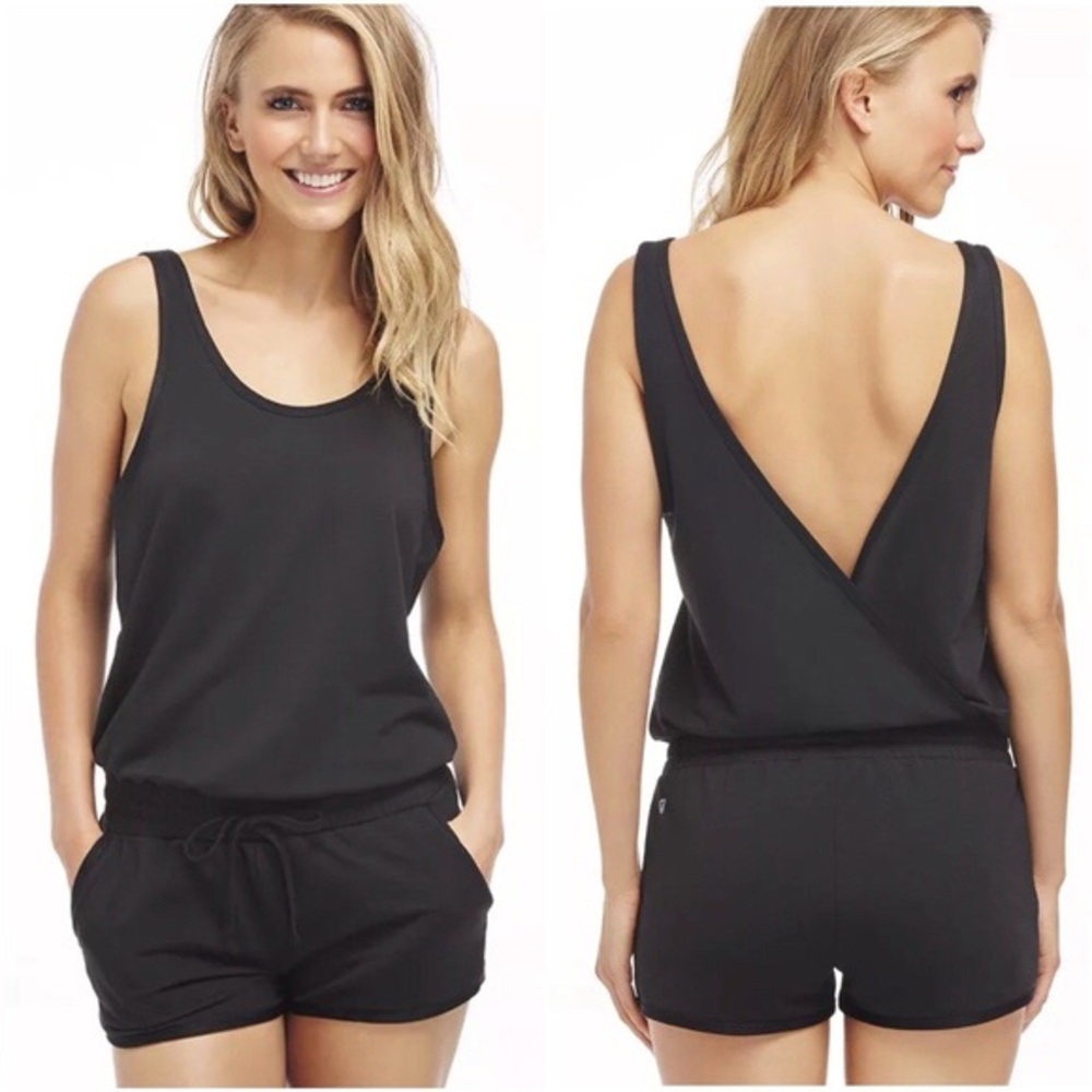 Fabletics Black Leonora Romper with Open V-back